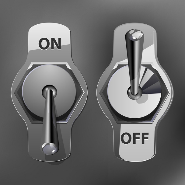 Interruptor de palanca realista color gris. Posiciones ON y OFF. Ilustración vectorial
. - Vector, imagen