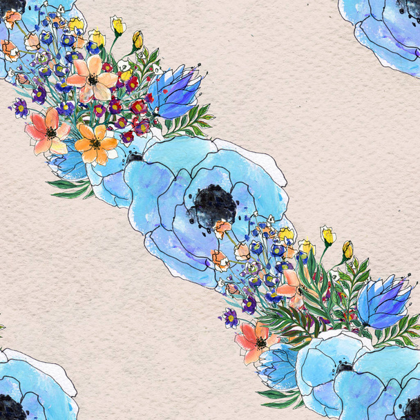 Seamless pattern with colorful flowers - Foto, Imagem