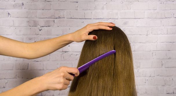 Мама розчісує довге волосся дочка
 - Фото, зображення