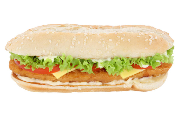 Chickenburger chicken burger tomatoes lettuce cheese isolated - 写真・画像