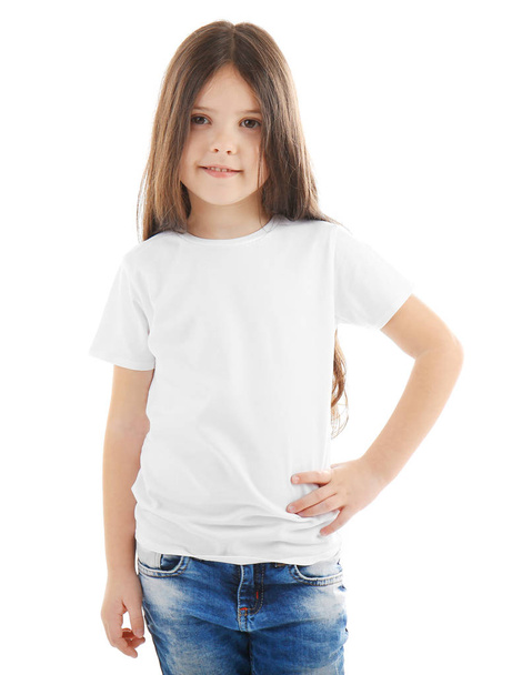 Little girl in blank t-shirt - Fotoğraf, Görsel