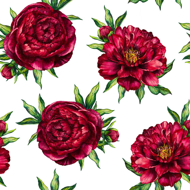 Watercolor seamless pattern red peony - Fotó, kép