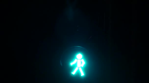 Ampel mit grünem Symbol schaltet nachts auf Rot. - Filmmaterial, Video