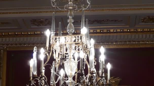 a Crystal Candlestick Chandelier in a Museum. - Footage, Video