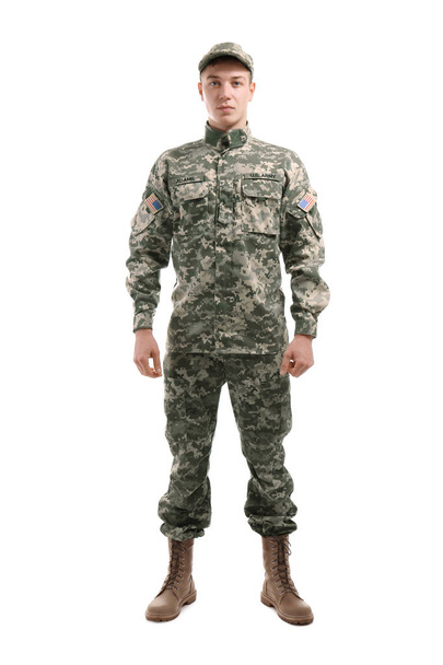 Soldier in camouflage on white   - Zdjęcie, obraz