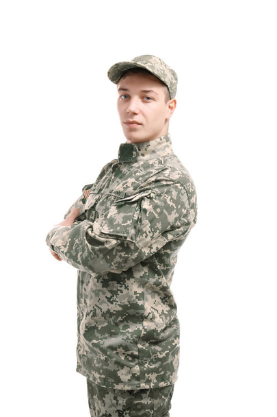 Soldier in camouflage on white   - Φωτογραφία, εικόνα