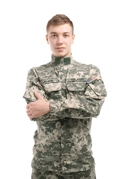 Soldier in camouflage on white   - Foto, Imagen