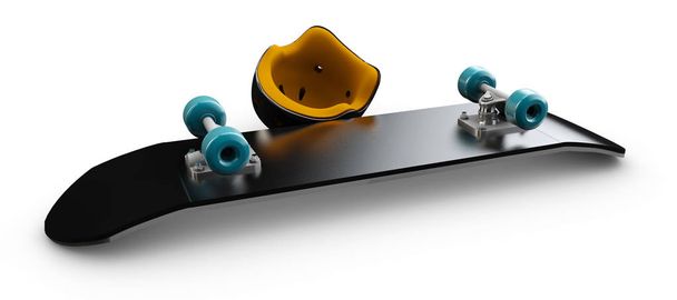 Illustrazione di Skateboard con skate casco ponte isolato
 - Foto, immagini