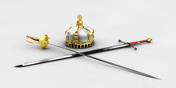 mão medieval cavaleiro espada e coroa ilustração isolado
 - Foto, Imagem