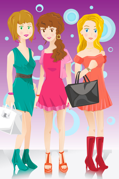 Three fashion girls - Vector, Image
