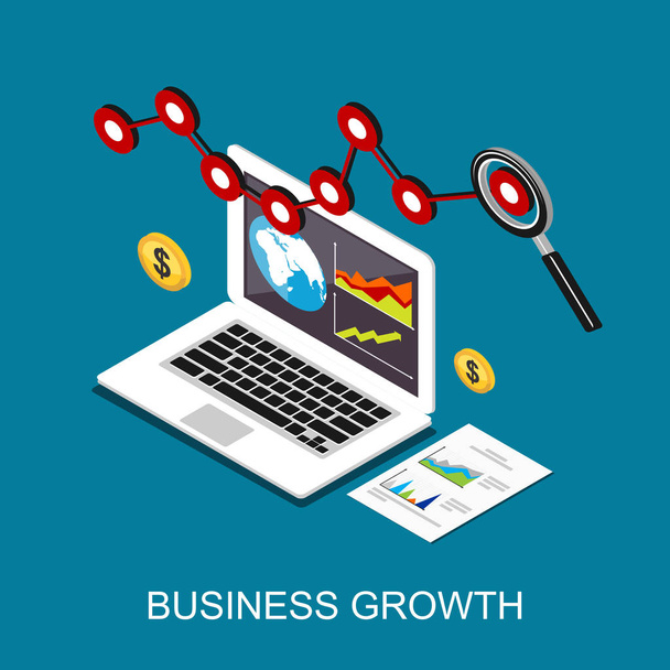 Business growth. Monitoring business profit. Flat 3d isometric concept illustration.  - Vettoriali, immagini