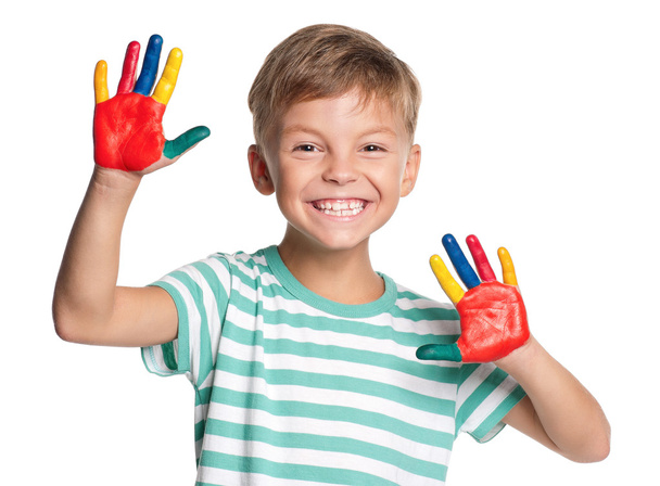 Little boy with paints on hands - Foto, imagen