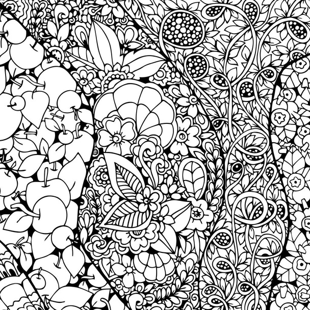 Векторная иллюстрация Zen Tangle background с орнаментом. Рисование каракулей. Медитативные упражнения. Раскраска книги антистресс для взрослых. Черное и белое
. - Вектор,изображение