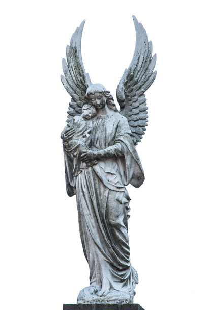 Grijs wit standbeeld van maria met baby Christus standbeeld - Foto, afbeelding