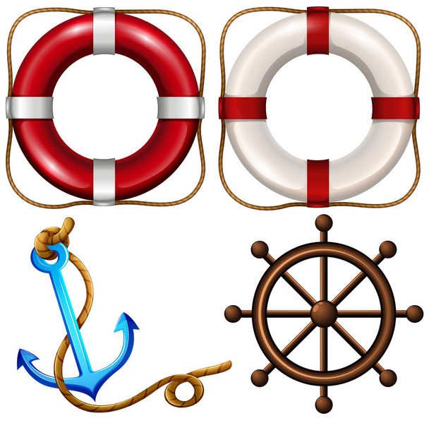 Símbolo marino con anillos de seguridad y ancla
 - Vector, imagen