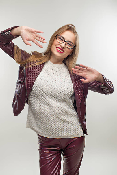 student girl in glasses and stylish  spring casual clothing. Gir - Φωτογραφία, εικόνα