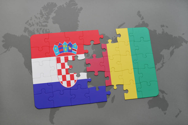 puzzle avec le drapeau national de la croatie et de la Guinée sur une carte du monde
 - Photo, image