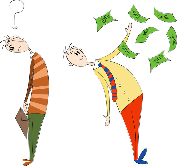 Businessmen with question mark and money over the head. - Vector, Image