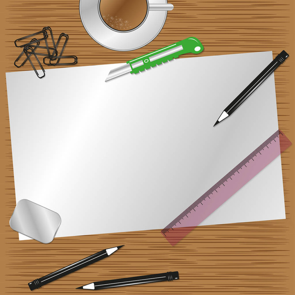 Blank sheet of paper on the desktop of the artist. Vector illustration. - Vector, Image