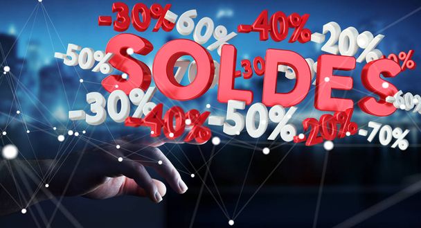 Businessman touching sales icons with his finger 3D rendering - Valokuva, kuva