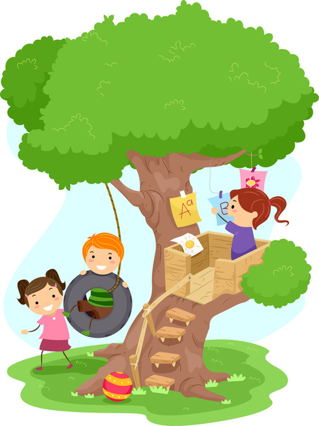樹上の家の子供たち - 写真・画像