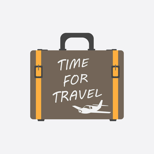 Time for travel concept flat vector illustration. Suitcase for tourism, journey, trip, tour, voyage, summer vacation.  - Vector, Image