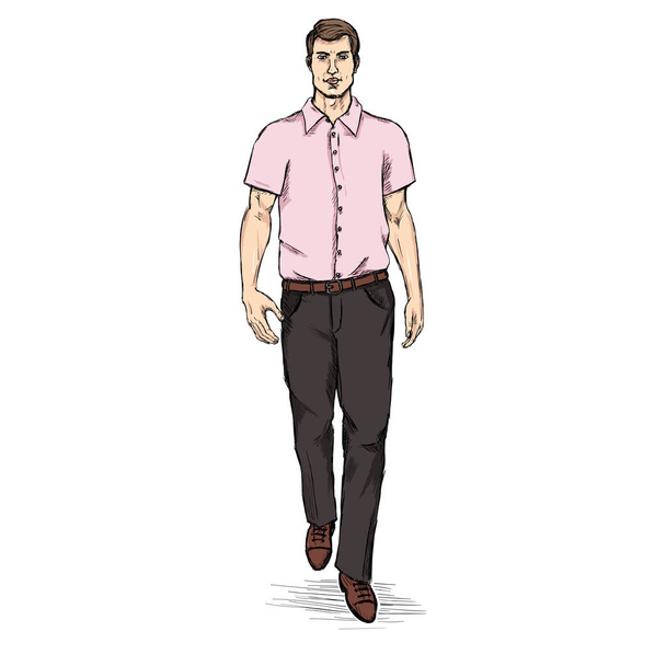 Man Model in Short Sleeve Shirt.  - Вектор, зображення