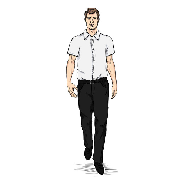 Man Model in Short Sleeve Shirt.  - Vector, Image