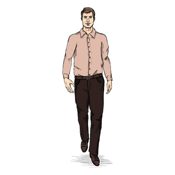 Man  in Long Sleeve Shirt and Trousers.  - Vector, Image