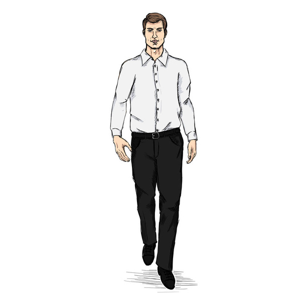 Мужчина в рубашке и брюках с длинным рукавом
.  - Вектор,изображение