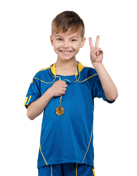 αγόρι σε Ουκρανικά εθνική ποδοσφαίρου ομοιόμορφη - Φωτογραφία, εικόνα