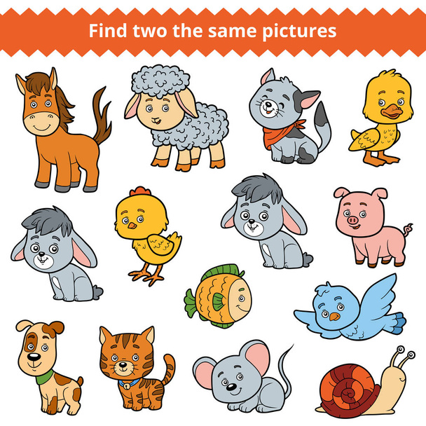 Find two the same pictures, vector set of farm animals - Vector, Image