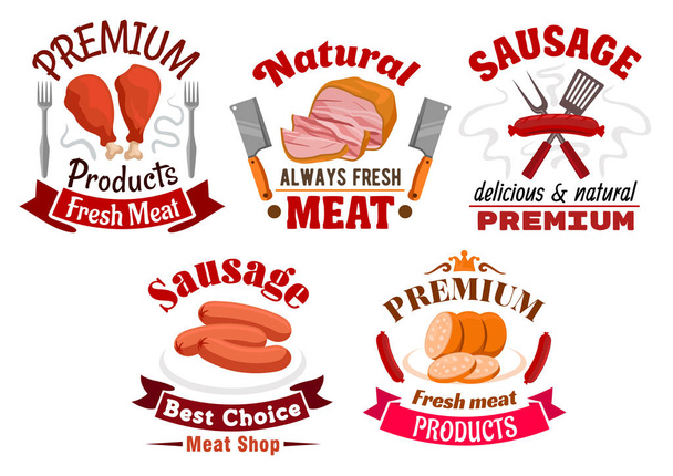 Fleischerei Fleisch Lebensmittel und Wurst Embleme - Vektor, Bild