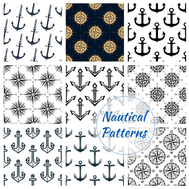 Tengeri heraldikai navy varrat nélküli minták készlet - Vektor, kép