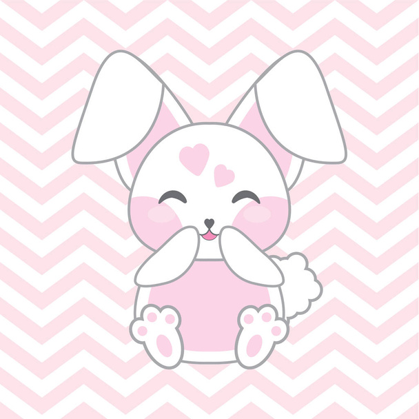 Baby shower illustration with cute pink rabbit on chevron background  - Vetor, Imagem