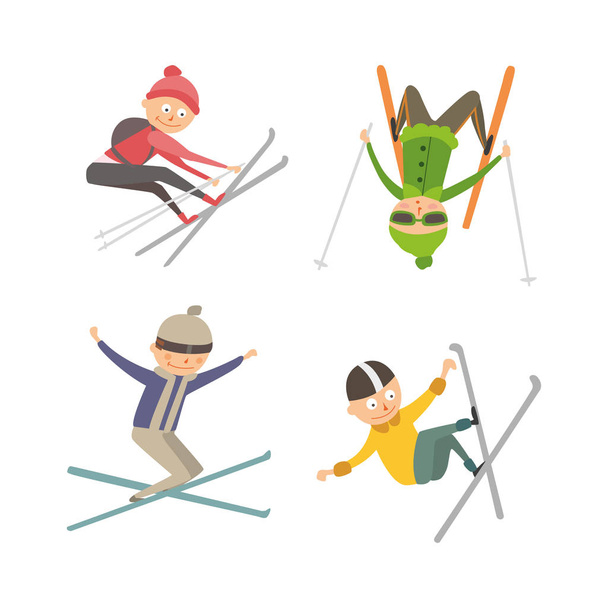 Skiing people tricks vector illustration. - Vector, imagen