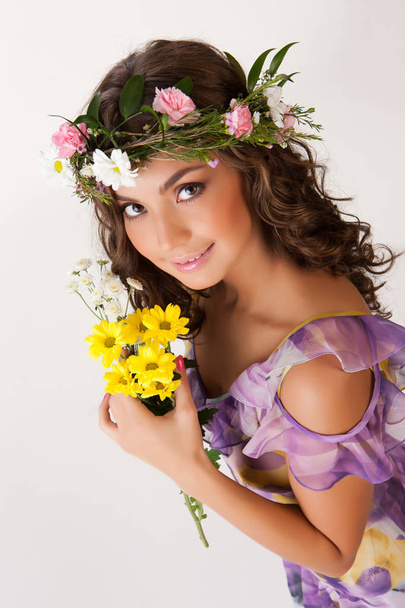 Young Woman With Flower Garland - Fotografie, Obrázek