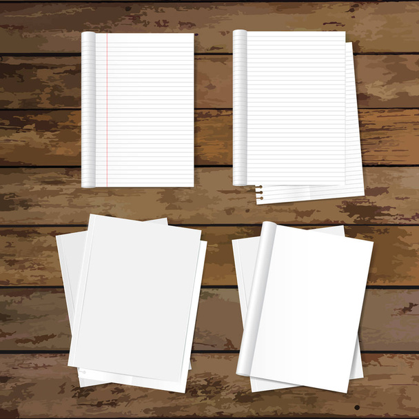 Blank catalog, magazines,book mock up on wood background. Vector - Vector, Image