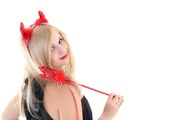 Blonde girl with horns and trident - Photo, Image