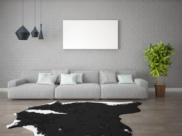 Mock up poster modern living room with fashion couch. - Photo, Image