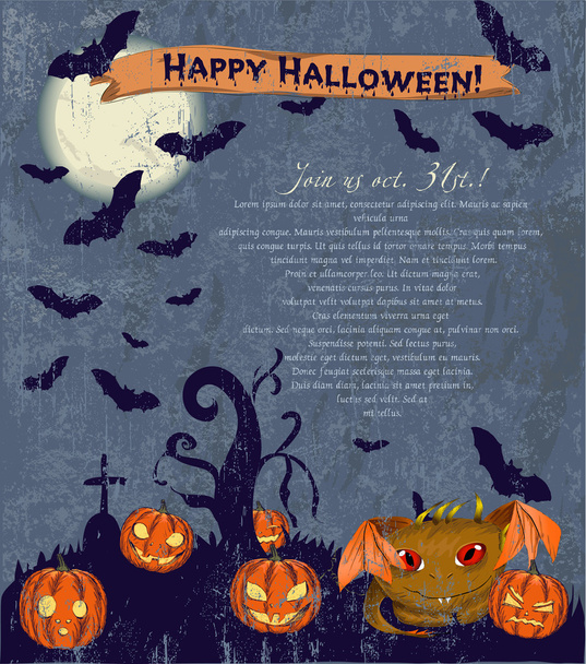 Invitation Halloween poster with cute monster. - Vektör, Görsel