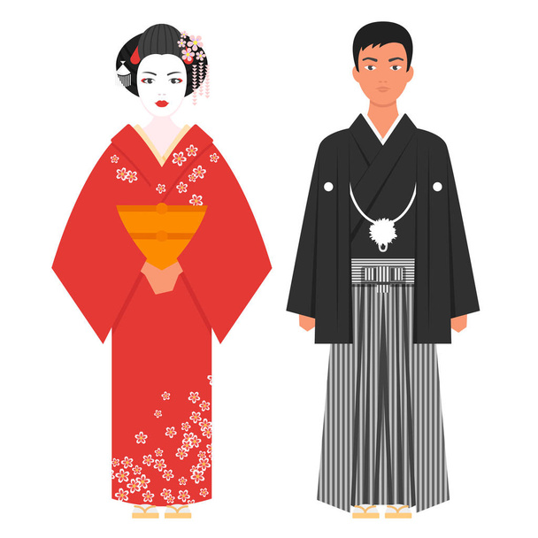 Εικονογράφηση διάνυσμα στυλ επίπεδη ιαπωνική παραδοσιακή ενδυμασία - Διάνυσμα, εικόνα