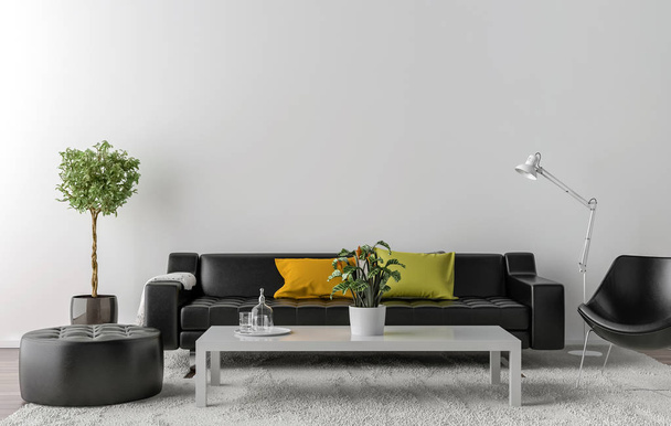 Prázdnou obývací pokoj s bílou zeď v pozadí - Fotografie, Obrázek