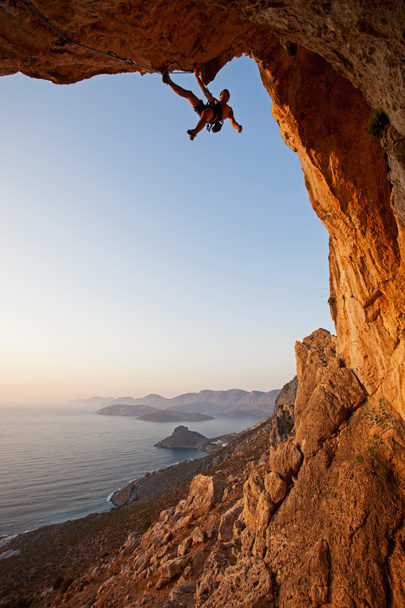 Rock climber at sunset, Kalymnos Island, Greece - Photo, Image