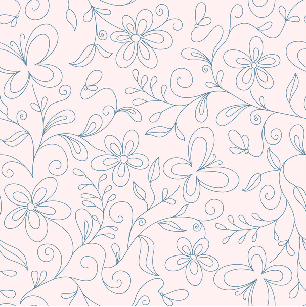 Seamless floral background with butterfly - Διάνυσμα, εικόνα
