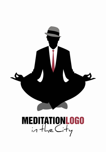 Silueta de hombre de negocios con sombrero y ropa retro haciendo meditación. Bueno para el logotipo
. - Vector, imagen