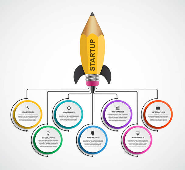 Šablona návrhu s infografiku. Raketa tužky pro vzdělávací a obchodní prezentace a brožury. - Vektor, obrázek