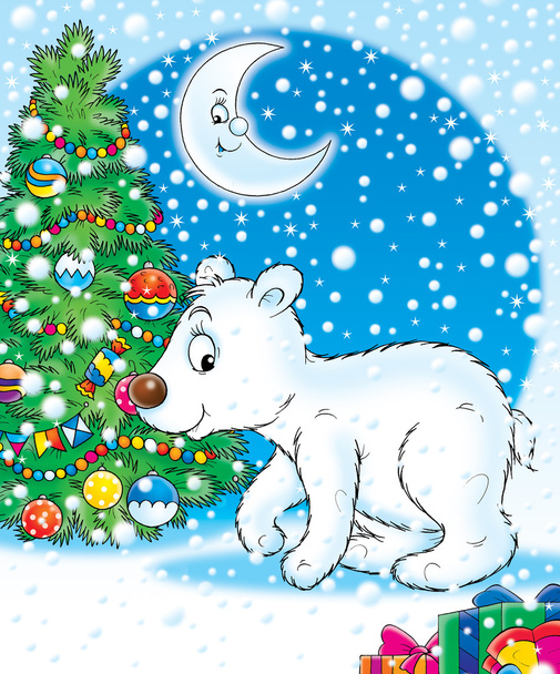 Polar bear and Christmas tree - Photo, Image