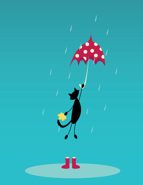 kočka s deštníkem - Vektor, obrázek