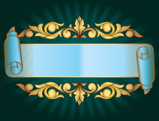 Gouden vintage design met blauwe scroll - Vector, afbeelding